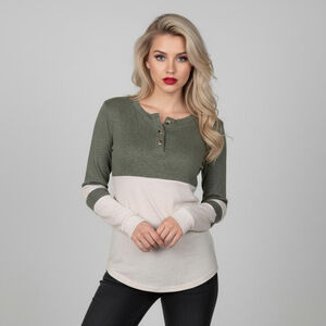 No Boundaries XS Green & Cream Long Sleeve Henley Shirt